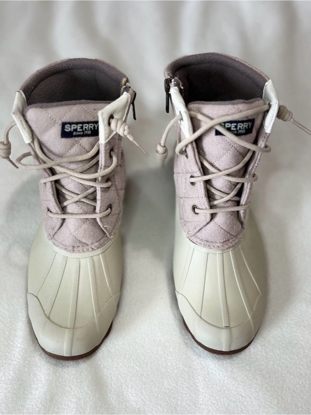 Sperry Women's Quilted Light Pink and Cream Duck Boots